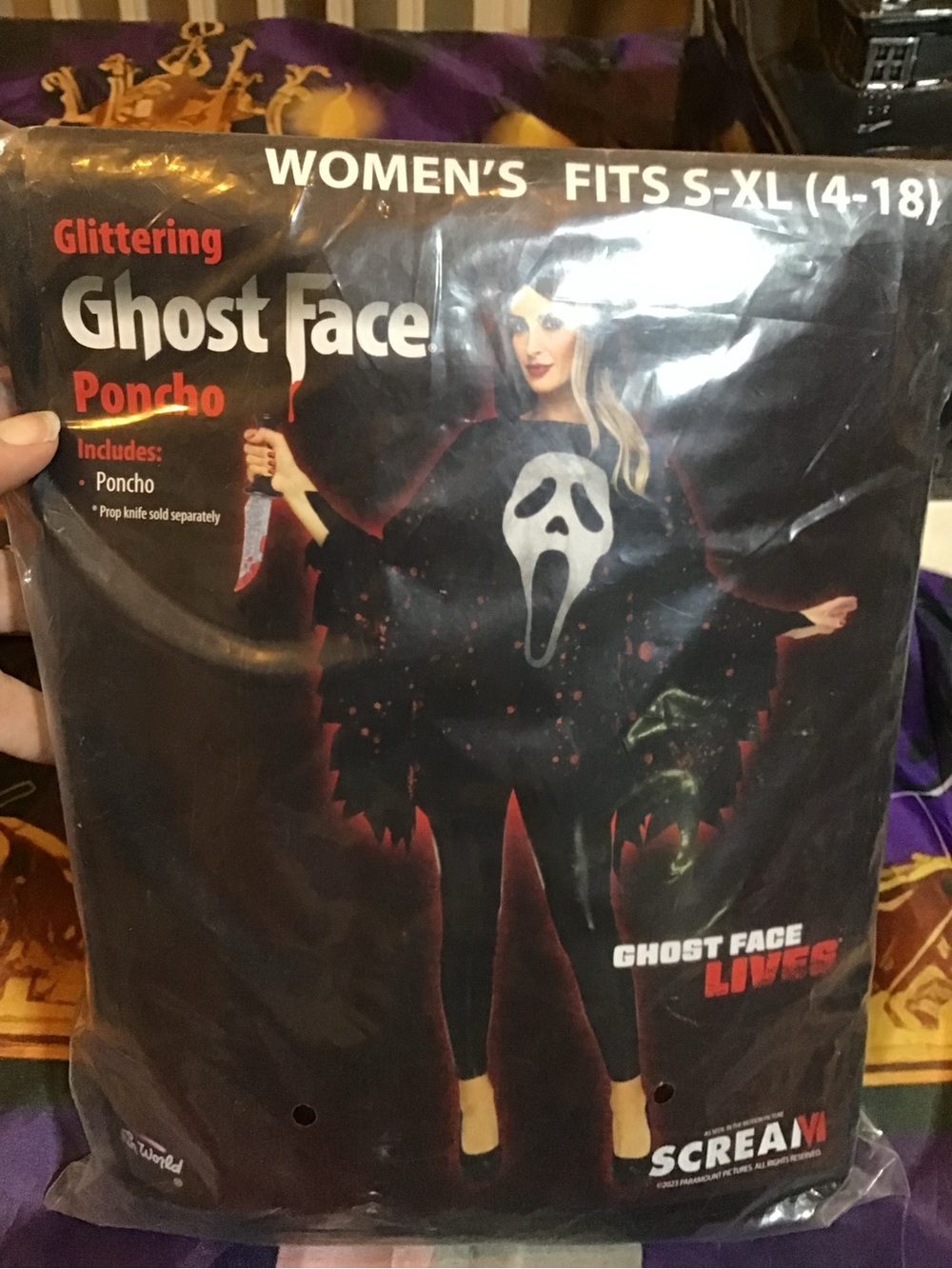 Glittering ghost face a scream poncho womans fits S-XL-New